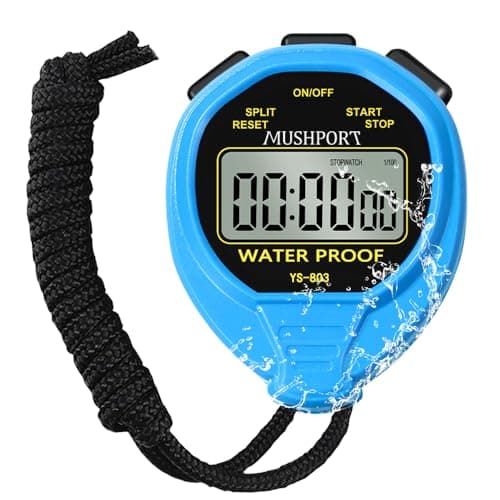 MUSHPORT Waterproof Stopwatch Timer Only Stopwatch Mode, ON/Off Silent Large Display Simple Operation, Without Clock Date Countdown, Digital Stop Watch for Sports Coaches, Blue