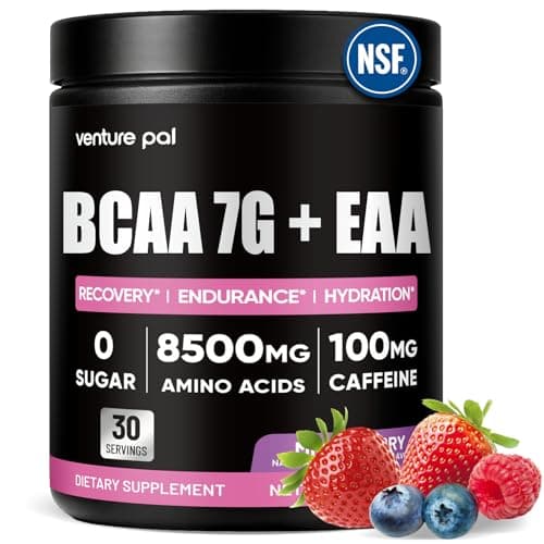 Sugar Free 7g BCAA + EAA Powder | Supports Muscle Recovery, Growth, Strength & Endurance – 9 Essential Amino Acids with L-Glutamine, Caffeine, Vitamin & Electrolyte for Energy & Hydration, Gluten Free