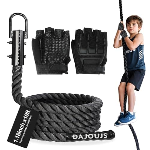 DAJOUJS Climbing Rope 1.18 Inch Diameter 10 Feet Length Gym Climbing Rope for Workout Fitness & Strength Training, Gym Rope, Exercise Climbing Rope in Black for Adults Kids Outdoor & Indoor
