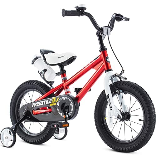 RoyalBaby Freestyle Kids Bike 14 Inch Childrens Bicycle with Training Wheels Toddlers Boys Girls Beginners Ages 3-5 Years, Red