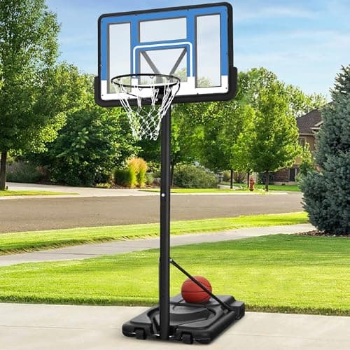 Best Choice Products Outdoor Basketball Hoop Portable & Adjustable 7.5-10FT, 44 Inch Shatterproof Backboard with Breakaway Dunk Rim & Stable Base Gel for Kids, Teens & Adults - Blue/White
