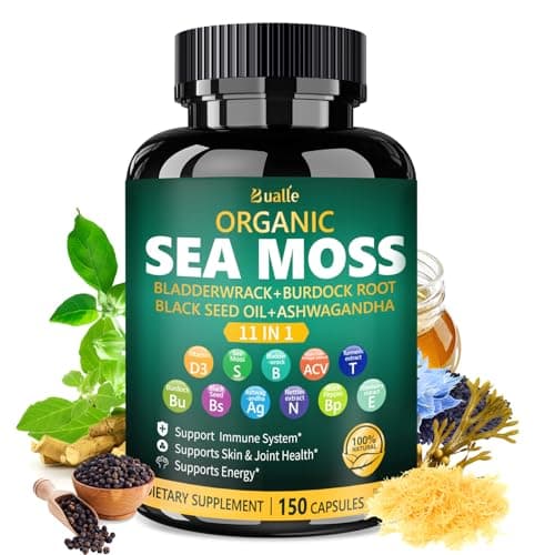 Bualle Organic Sea Moss Capsules 30:1 11-in-1 Vegan, 150 Count
