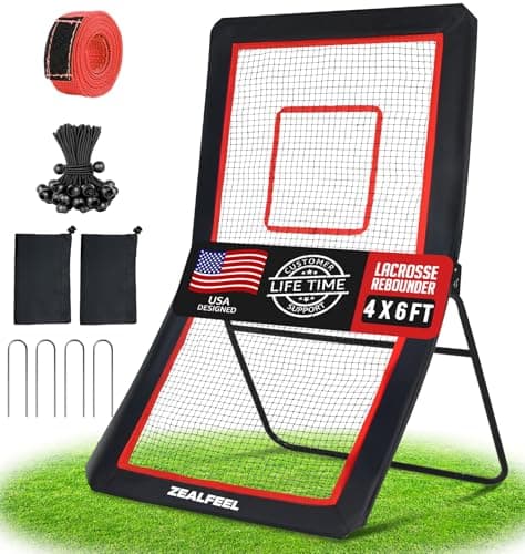 ZEALFEEL Lacrosse Rebounder, 4x6FT Volleyball Rebounder for Backyard with 5 Rebound Angles, Target Strip, Lacrosse Rebound Net Perfect for Lax Baseball Volleyball & Soccer Practice