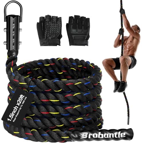 Brobantle Climbing Rope Gym Workout - 1.5 Inch Diameter 20FT Heavy Duty Thick Rope Work Out Exercise Ropes for Adults Home Indoor & Outdoor Fitness and Strength Training