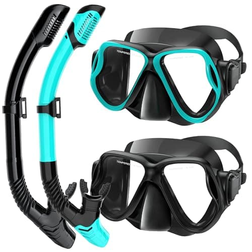 Snorkeling Gear for Adults, Dry-Top Snorkel Set Scuba Diving Mask, 180° Panoramic Wide View Professional Snorkeling Gear, Adult Swimming Goggles with Nose Cover, Breathing Freely Snorkel Mask