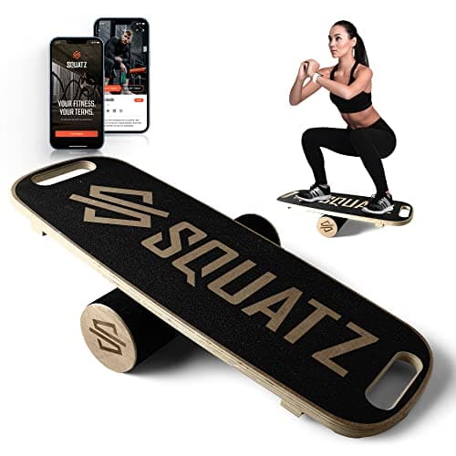 SQUATZ Wooden Balance Board, Standing Desk Anti Fatigue Mat Exercise Equipment with Ergonomic Design and Comfortable Non-Slip Surface, Wobble Board for Skateboard, Hockey, Snowboard, Black (SQDBB-1)