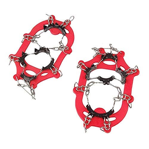 YOUFINE 11 Teeth Crampons Outdoor Anti Slip Shoes Cover Ice Claws with Stainless Steel Chain for Kids Children Teenagers, with Carry Bag (Teenagers)