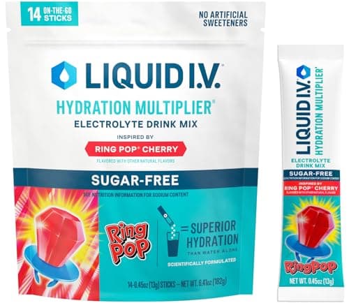 Liquid I.V.® Hydration Multiplier® Sugar-Free - Ring Pop Cherry | Electrolyte Powder Drink Mix | 1 Pack (14 Servings)