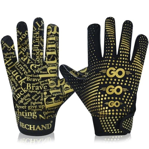 SECHAND Youth Flag Football Gloves - Sticky Receiver Gloves for Kids Boys and Girls (Gold, Adult-M)