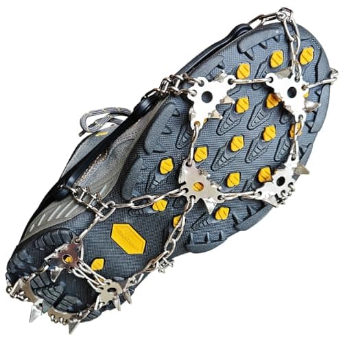 Ice Grippers for Shoes and Boots - 28-Spike Crampons for Safe Walking, Jogging, Hiking, and Mountaineering on Snow and Ice
