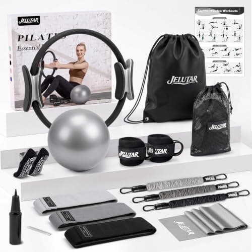 JELUTAR Pilates Kit for Women Home Workout, Pilates Equipment Set, Black