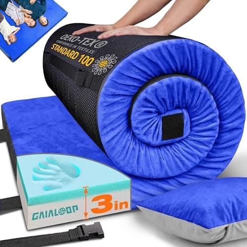 GAIALOOP 3 Inch Memory Foam Camping Mattress, Dual Layer Thick Sleeping Camp Pad for Car Tent Cot, Roll-Up Portable Glamping Floor Bed for Guests Sleepover[Queen: 80 * 60 * 3"]