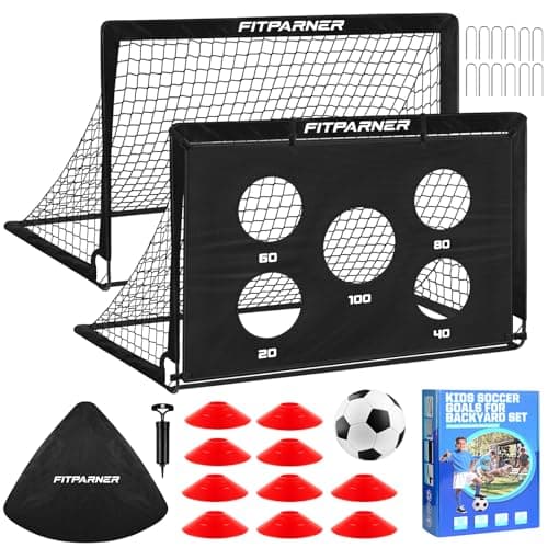 Kids Soccer Goals, 2 Pack 4x3 ft Soccer Nets for Kids Age 3-5 6-8 8-12 10-12-14, Backyard Training Equipment Set with Target, Ball, Cones for Goal Practice,Outdoor Game, Ideal Gift