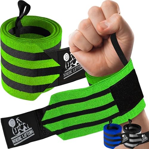 Wrist Wraps Super Heavy Duty (1 Pair/2 Wraps) 24" Support for Weight Lifting | Powerlifting | Gym | Cross Training - Weightlifting Thumb Loop - Men & Women - by Nordic Lifting -(Green)-1 Year Warranty