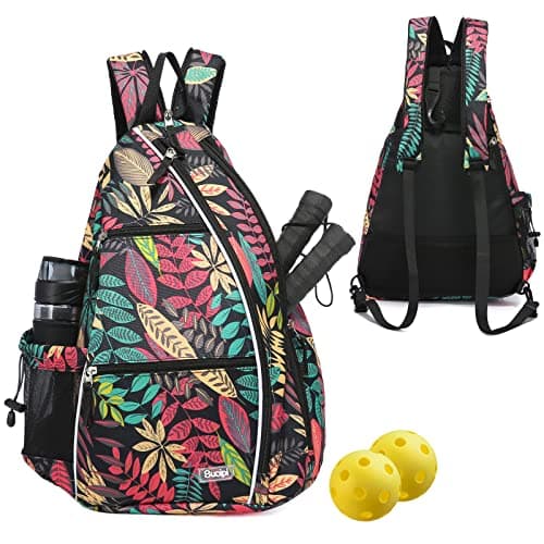 Sucipi Pickleball Bag - Men's -Women's Pickleball Backpack, Adjustable Sling Bag w/Fence Hook/Large Capacity/Safety Pocket-Red Leaf