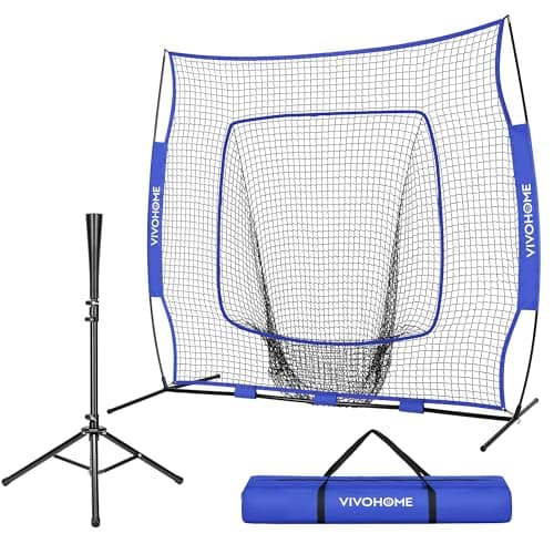 VIVOHOME Baseball & Softball Training Net with Batting Tee, 7x7 ft., Blue