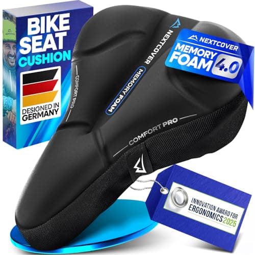 Nextcover® Bike Seat Cushion CoverPro with Memory Foam 4.0 I Ergonomic Bike Seat Cover - Ideal for Stationary, Mountain, Spin or Outdoor Bike I Comfortable Gel Padded Bicycle Seat Cushion