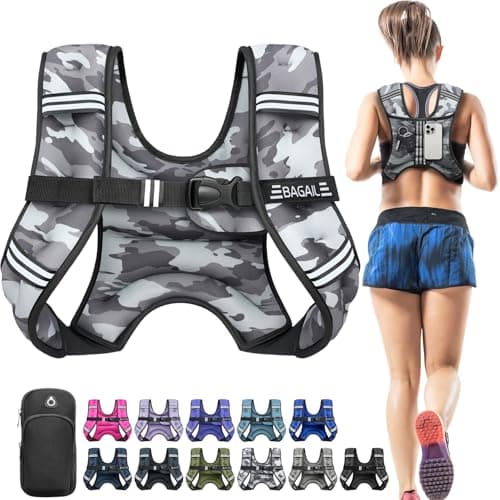 BAGAIL Comfort-Fit Weighted Vest for Woman, Even Weight Distribution, Faster Weight Loss, No-Chafe or Bounce for Walking & Running with Detachable Phone Pouch & Reflective Stripes (Available 5-30lbs)