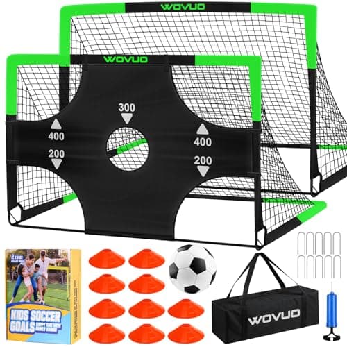 Kids Soccer Goals for Backyard Set of 2, 6x4 ft Portable Toddler Soccer Goal Training Equipment with Soccer Target, Ball, Cones, Soccer Net for Kids Age 3-5 6-8 8-12 10-12-14 Outdoor Sports Games Gift