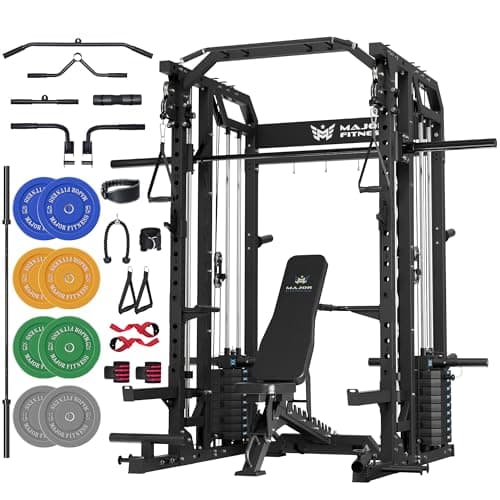 Major Fitness Drone2 Advanced Training Smith Machines– All-in-One Home Gym Squat Rack with Aluminum Pulley Set , Weight Bar, Dual LAT Pull-Down Systems & Cable Crossover Machine for Full-Body Workouts