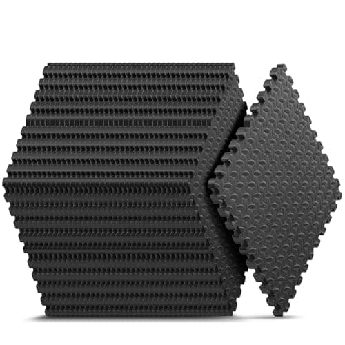 32 Pack Home Gym Mat, Puzzle Exercise Mat, EVA Interlocking Foam Floor Tiles for Home Workout Equipment and Kids' Play Areas - Black, 24 in x 24 in x ½ in - 32 Tiles (Black, 32 Pack, 128 SQ FT)