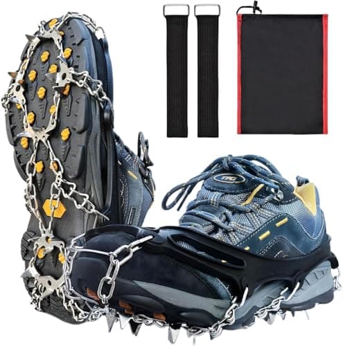 Ice Cleats Traction Snow Grips - 19 Stainless Steel Spikes Crampons for Hiking, Fishing, Walking, Climbing (19 Stainless Steel Spikes, Medium)
