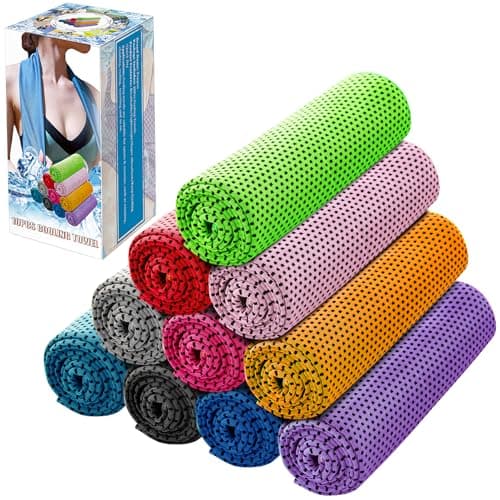 Ponpon 10pcs Cooling Towel Ice Towel Cooling Towels for Neck and Face Microfiber Cooling Towel for Gym, Travel, Yoga, Camping, Running, Outdoor Sport (10 Colors)
