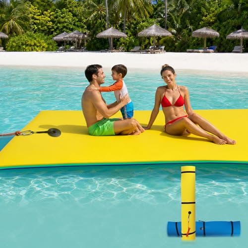 Lily Pad Floating Water Mat 9x4 FT, 3-Layer Tear-Resistant XPE Foam with 16.4FT Elastic Bungee Tether, UV-Resistant Floating Pad for Lake, Pool, Beach, Ocean, Boat & Family Parties