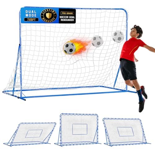 7x5FT Dual-mode Soccer Goal & Rebounder Net,Premium Durability for Intense Shooting Training,Quick-Switch Angle Soccer Training for Control,Passing Practice,Easy Setup Soccer Gifts for Kids Teen Adult