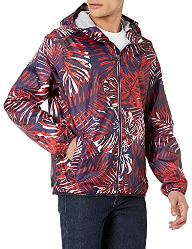 Tommy Hilfiger Men's Lightweight Active Water Resistant Hooded Rain Jacket, Apple Red, XXL