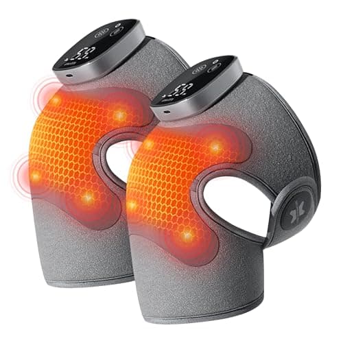 IKEEPFIT Knee Massager with Heat Vibration for Pain Relief MAXwarm 5.0[2026 Upgraded]-Heated Knee Brace with 5 Heat Levels and 4 Massage Motors, X-Warm Heat-Lock Tech, for Men Women(Grey, 2-Pack)