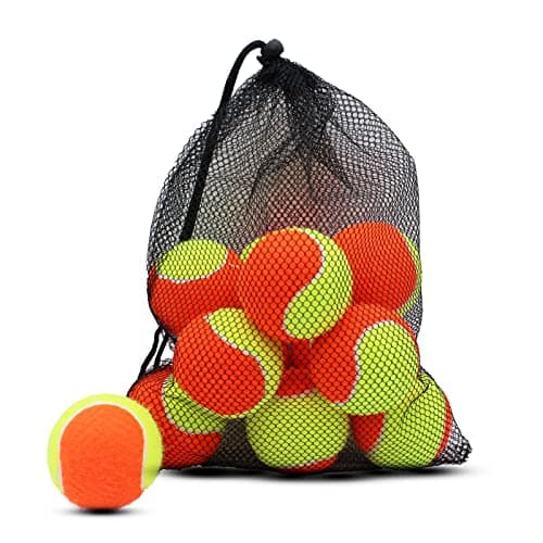 ZHUOKECE Tennis Balls, 12 Pack 50% Low Compression Stage Tennis Ball for Beginners Youth Kids Training Practicing with Mesh Bag for Easy Transport (Orange)