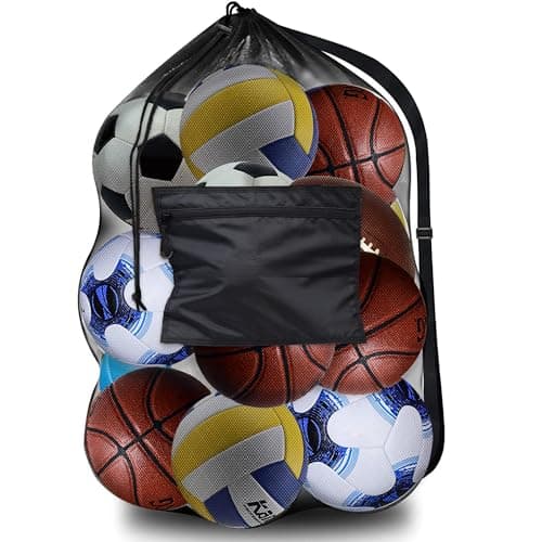 Rudmox Extra Large Mesh Ball Bag,Drawstring Bags Sports Soccer Ball Bag with Zipper Pocket Holding Basketball, Volleyball, Baseball, Swimming Gear