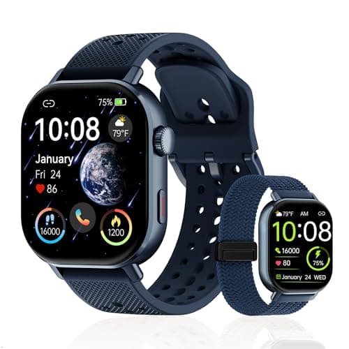 moutarlier AMOLED GPS Running Smartwatch, 50m Waterproof, Tracks Steps Sleep Heart Rate Oxygen, Long Battery Life with Step & Calorie Counter for Swimming Runners Men Women（Blue）