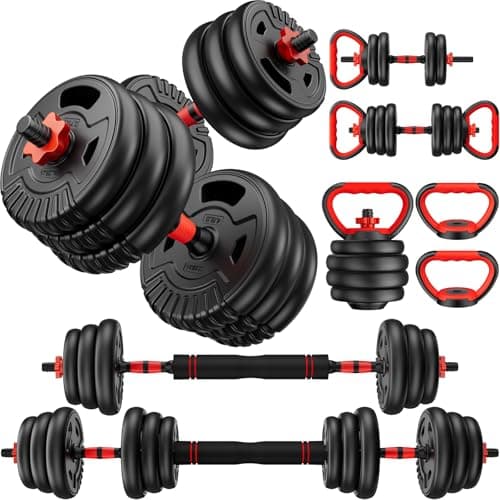 Adjustable Dumbbell Set, 45lbs Free Weight Set with Connector, 5-in-1 Dumbbell Set for Barbells, Kettlebells, Push up Stand, Weight Plate, Fitness Exercises for Home Gym Suitable Men/Women