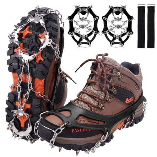 WIN.MAX Crampons for Shoes, Traction Cleats Ice Snow Grips with 19 Stainless Steel Spikes, Shoe Talons Anti - Slip Boots Spikes for Walking, Jogging, Climbing and Hiking (Black, L)