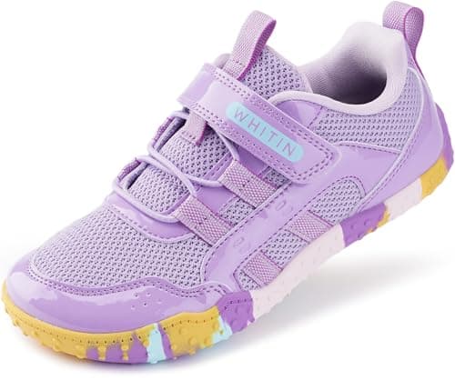 WHITIN Kids Wide Barefoot Shoes Size 4 Big Girls Flexible Sneakers Purple