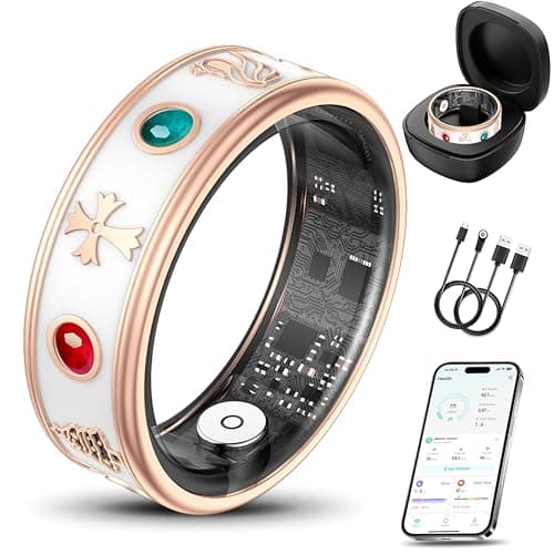 Smart Ring for Women,Fitness & Activity Tracker with Blood Pressure/Heart Rate Monitor, Sleep Tracker, Step Counter, IP68 Waterproof Ring for iOS&Android,Fast Charge,No Subscription (Rose Gold,Size9）
