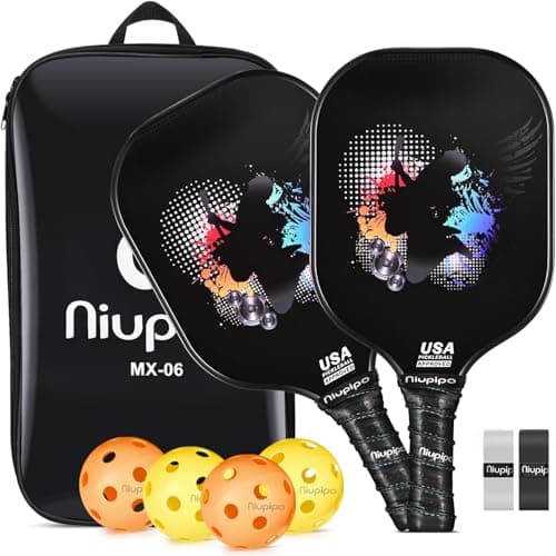 Graphite Pickleball Paddles Set of 2 USAPA Pro Pickleball Racquet w/ 4 Pickleball Balls, Carbon Fiber Pickleball Paddle w/Polypropylene Honeycomb Core, 4.72 in Grip Lightweight