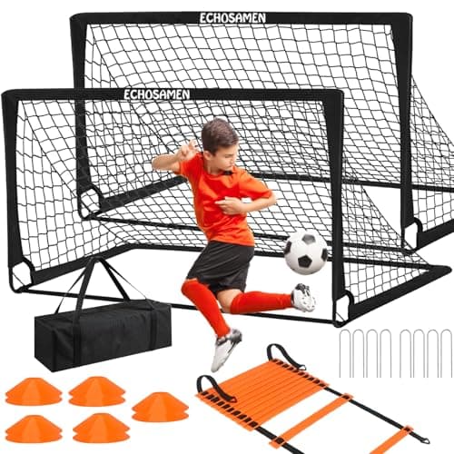 Kids Soccer Goals for Backyard, 2 of 6 x 4 ft Kids Soccer Goal Set Soccer Net with 10 Soccer Cones, Agility Ladder & Carry Bag, Portable Soccer Training Equipment.