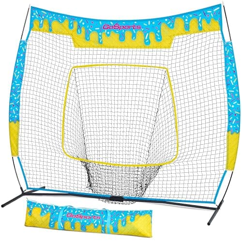 GoSports 7 x 7 ft Ice Cream Drip Baseball & Softball Batting Net - Full Size Hitting & Pitching Practice Net with Strike Zone and Carry Case