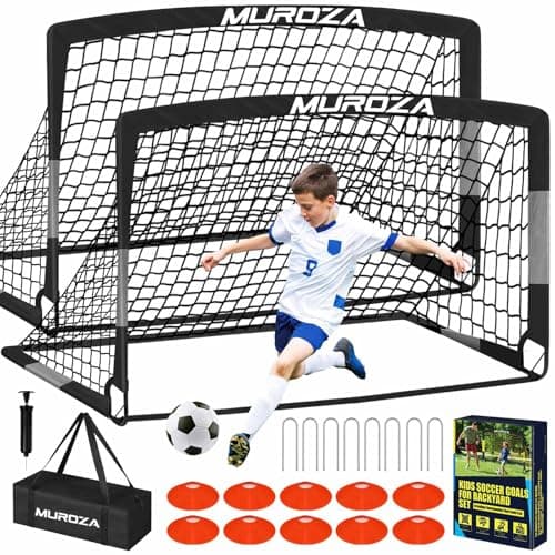Soccer Goal, Kids Soccer Goals for Backyard Set, 2 Pack of Portable Pop Up Soccer Net with Soccer Ball, Cones, Complete Training Equipment for Youth, Toddler Outdoor Sports Games