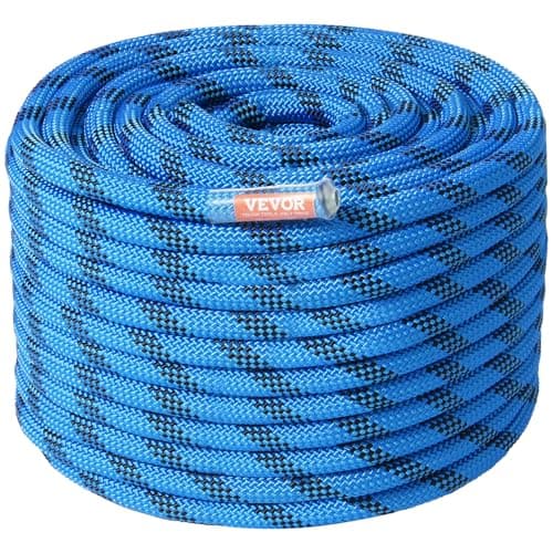 VEVOR 12.7mm Static Climbing Rope, 45.7M(150ft) Outdoor Rock Climbing Rope 30KN Breaking Tension, Fiber Rope for Escape, Rappelling, Fire Rescue, Blue