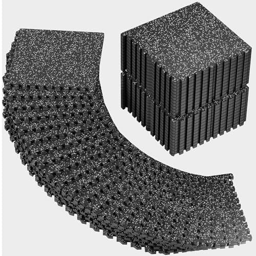PRAISUN 0.6" Thicker Rubber Top Gym Flooring for Home Gym, 48 Pcs 192 Sq Ft Workout Mats, Exercise Mat, Interlocking Rubber Floor Mats with High Density EVA Foam for Garage, 24 x 24in, Black/Grey