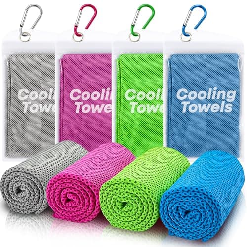 RUENVUE 4 Pack Cooling Towels (40"x 12"), Soft Breathable Gym Towels, Outdoors Ice Towel for Neck and Face, Camp Essentials Microfiber Sweat Towels for Gym, Run, Yoga, Workout, Travel, Climb