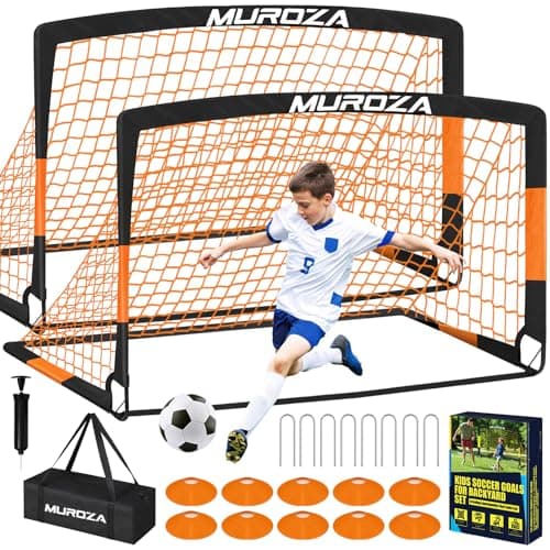 Kids Soccer Goals for Backyard Set, 2 Pack of 6x4 ft Portable Pop Up Soccer Nets with Soccer Ball, Agility Ladder, Cones, Complete Training Equipment for Youth, Toddler Outdoor Sports Games