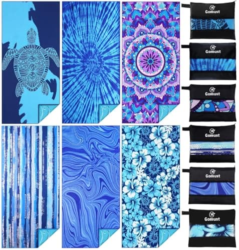 6 Pack Lightweight Thin Beach Towel Oversized 71"x32" Big Extra Large Microfiber Sand Free Towels for Adult Quick Dry Travel Camping Beach Accessories Gift Sea Turtle Mandala Tie Dye Stripe Laguna