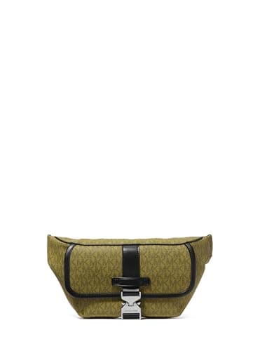 Michael Kors Hudson Aviator Belt Bag, Light Gunmetal Hardware/Pistachio Signature