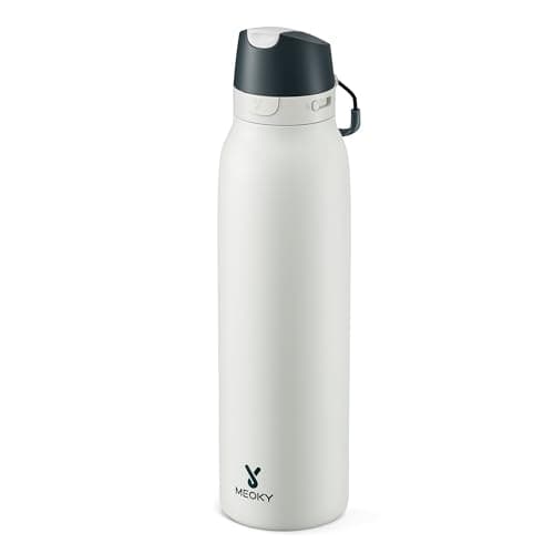 Meoky 24 oz Travel Water Bottle Stainless Steel: Leak Proof Locking Lid, 2-in-1 Straw and Spout, 24 Hours Cold, Top Handle, BPA Free, Slim Insulated Water Bottle for Car Ourdoor, Frost