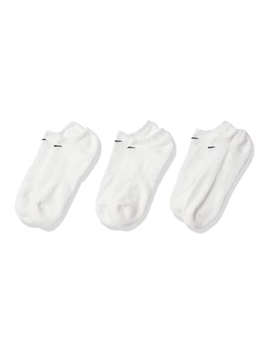 Nike Unisex Everyday Cushioned Training No-Show Socks (3 Pairs), White/Black, Large